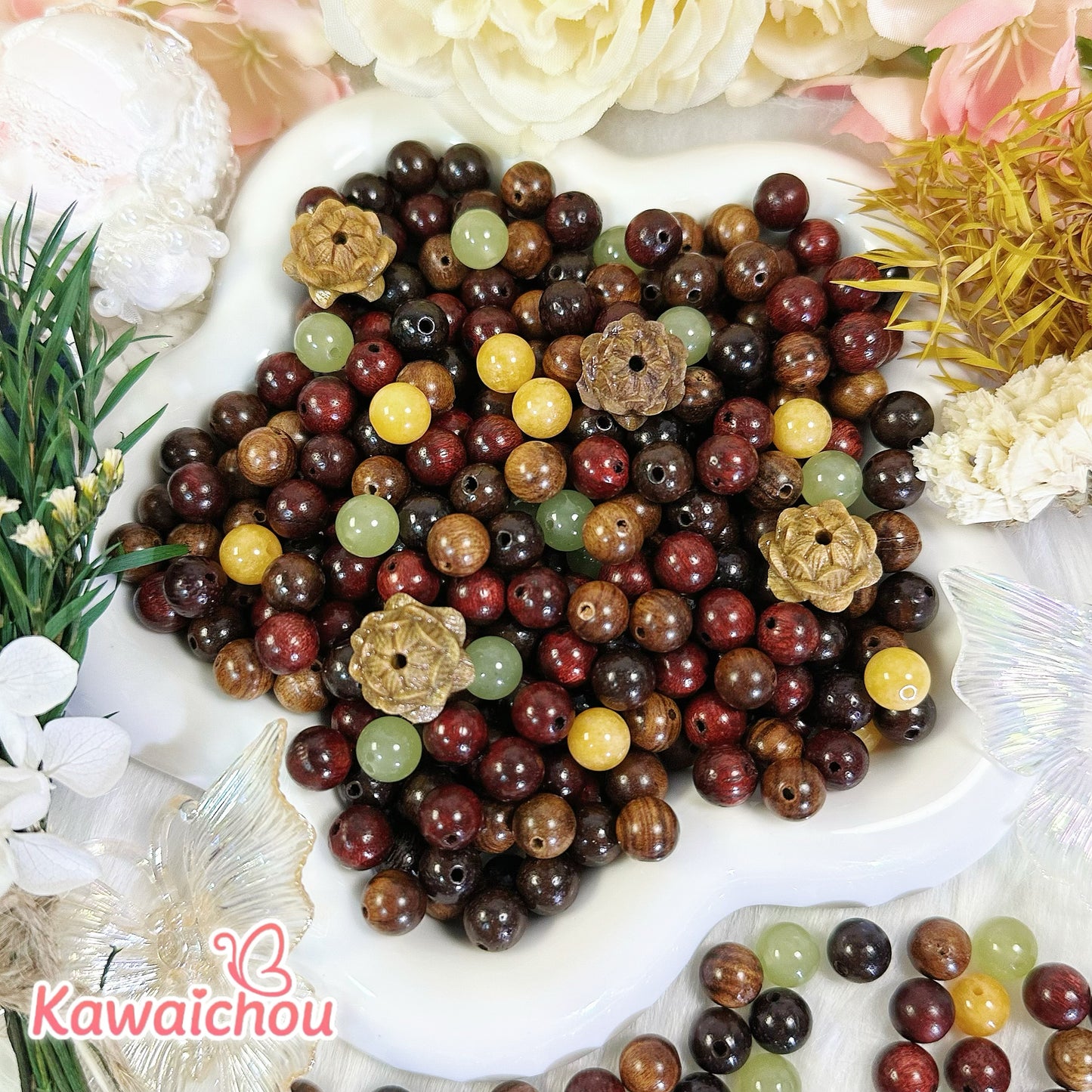 [TZ-37] 木漏れの調べ・8mm・木製ビーズ・高品質カルセドニー・💖大人気